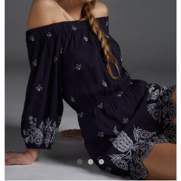 FARM Rio Navy and White Off-Shoulder Romper - Picture 2 of 3